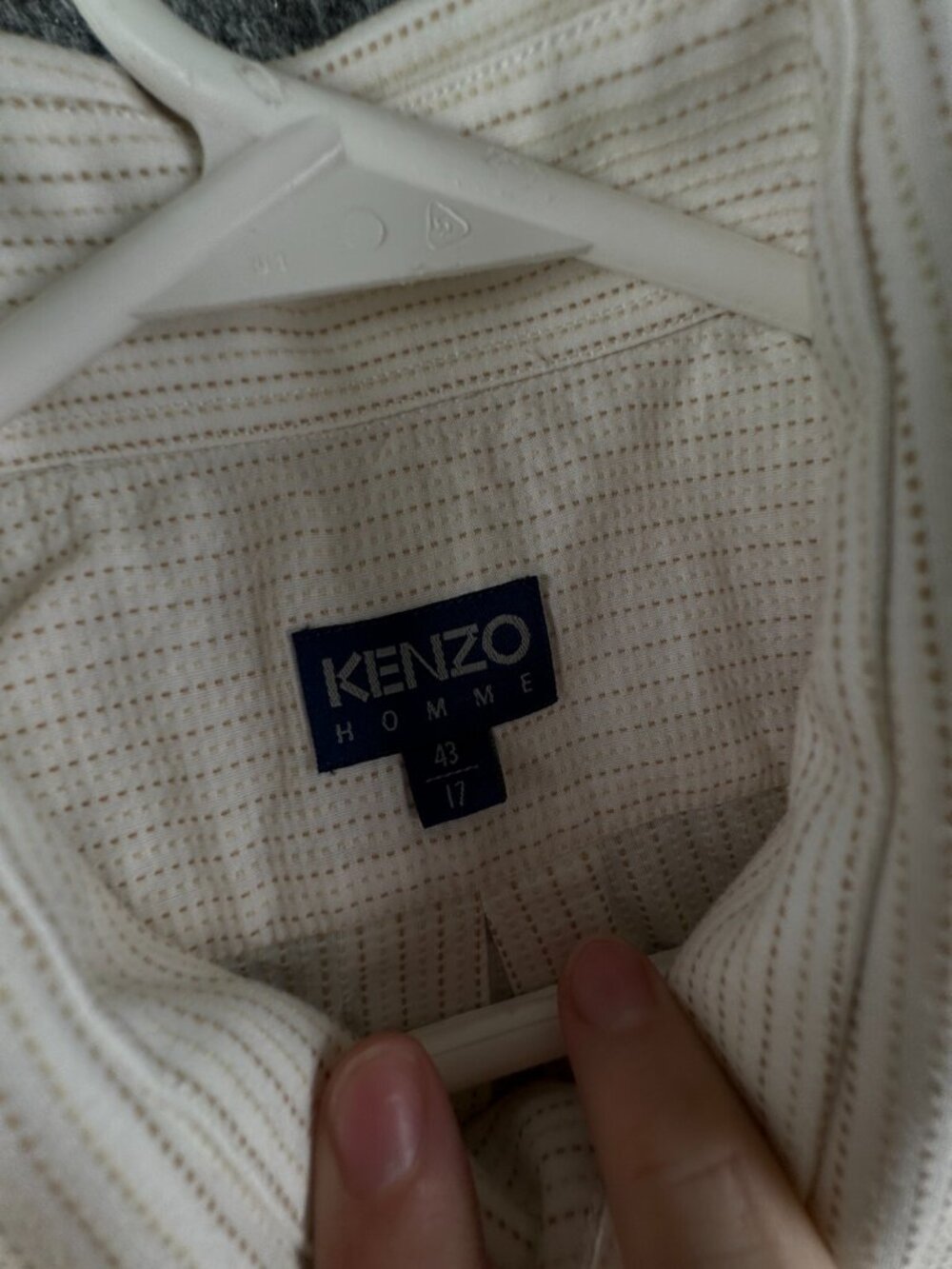 Kenzo Long Sleeve Button Up Shirt Men Striped White Beige Size 17 (43) Adult - Picture 8 of 15